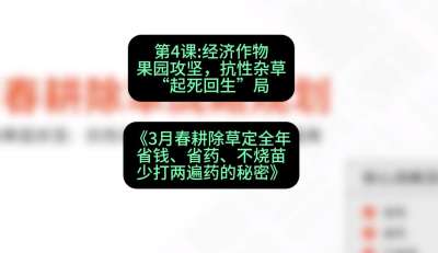 第4节：经济作物果园攻坚，抗性杂草&ldquo;起死回生&rdquo;局，课程：《3月春耕除草定全年：省钱、省药、不烧苗、少打两遍药的秘密》